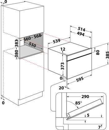 Indesit Microonde Da incasso MWI 4343 BL Nero Elettronico 31 Microonde + grill 1000 Technical drawing