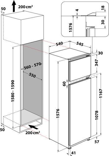Indesit Combinazione Frigorifero/Congelatore Da incasso T 16 A1 D/I 1 Acciaio 2 porte Technical drawing