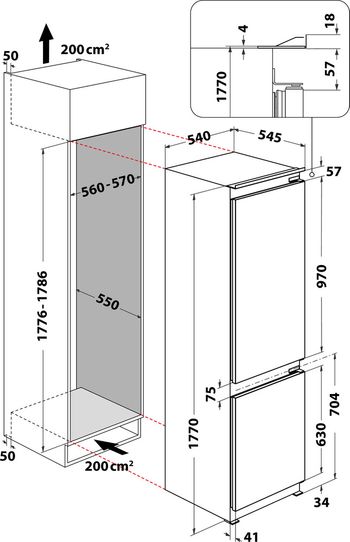 Indesit-Combinazione-Frigorifero-Congelatore-Da-incasso-B-18-A1-D-I-1-Bianco-2-porte-Technical-drawing