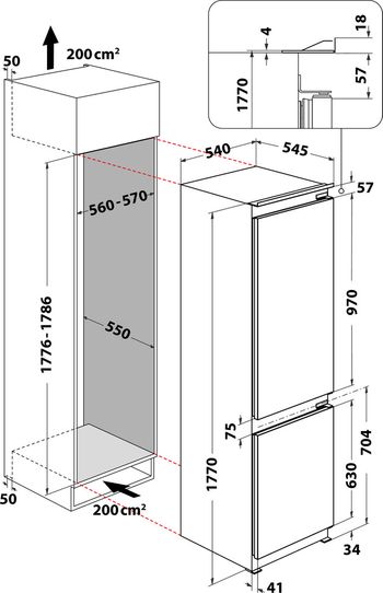 Indesit Combinazione Frigorifero/Congelatore Da incasso B 18 A1 D S/I 1 Bianco 2 porte Technical drawing