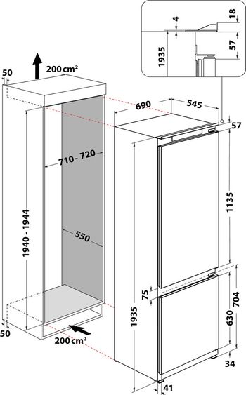 Indesit-Combinazione-Frigorifero-Congelatore-Da-incasso-IND-401-Bianco-2-porte-Technical-drawing