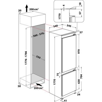 Indesit-Combinazione-Frigorifero-Congelatore-Da-incasso-INC18-T311-Bianco-2-porte-Technical-drawing