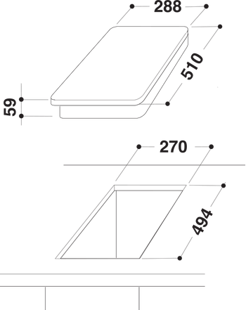 Indesit Piano cottura DP 2GS (IX) Inox GAS Technical drawing