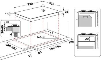 Indesit Piano cottura THP 752 W/IX/I Inox GAS Technical drawing