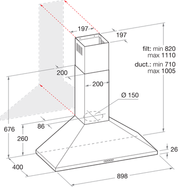 Indesit-Cappa-Da-incasso-IHPC-9.5-LM-X-Inox-Montaggio-a-parete-Meccanico-Technical-drawing