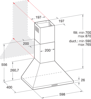 Indesit Cappa Da incasso IHPC 6.5 LM X Inox Montaggio a parete Meccanico Technical drawing