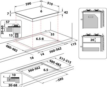 Indesit Piano cottura ING 61T/BK Nero GAS Technical drawing
