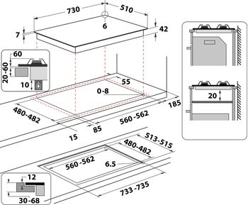 Indesit Piano cottura ING 72T/BK Nero GAS Technical drawing
