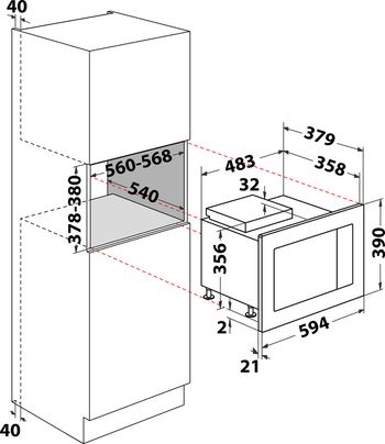 Indesit Microonde Da incasso MWI 125 GX Stainless Steel Elettronico 25 Microonde + grill 900 Technical drawing