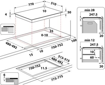 Indesit Piano cottura IB 21B77 NE Nero Induction vitroceramic Technical drawing