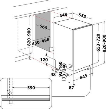 Indesit Lavastoviglie Da incasso DSIE 2B10 Totalmente integrato F Technical drawing