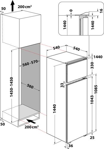 Indesit-Combinazione-Frigorifero-Congelatore-Da-incasso-IN-D-2040-AA-Bianco-2-porte-Technical-drawing