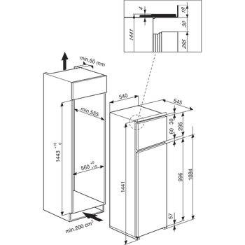 Indesit-Combinazione-Frigorifero-Congelatore-Da-incasso-IN-D-2412-Acciaio-2-porte-Technical-drawing