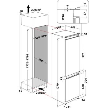 Indesit-Combinazione-Frigorifero-Congelatore-Da-incasso-B-18-A1-D-I-Acciaio-2-porte-Technical-drawing