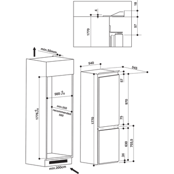 Indesit-Combinazione-Frigorifero-Congelatore-Da-incasso-B-18-A1-D-S-I-Acciaio-2-porte-Technical-drawing