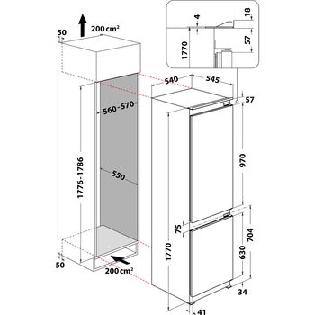 Indesit-Combinazione-Frigorifero-Congelatore-Da-incasso-B-18-A1-D-I-MC-Acciaio-2-porte-Technical-drawing