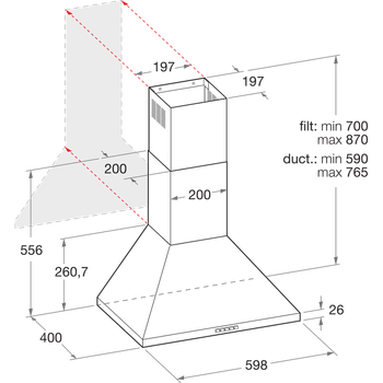 Indesit-Cappa-Da-incasso-IHPC-6.5-AM-X-Inox-Montaggio-a-parete-Meccanico-Technical-drawing