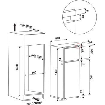 Indesit-Combinazione-Frigorifero-Congelatore-Da-incasso-IN-D-2425-Bianco-2-porte-Technical-drawing