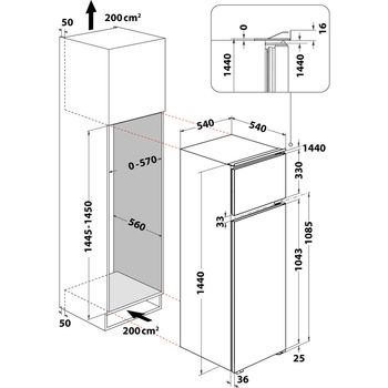 Indesit-Combinazione-Frigorifero-Congelatore-Da-incasso-IN-D-2040-AA-S-Bianco-2-porte-Technical-drawing