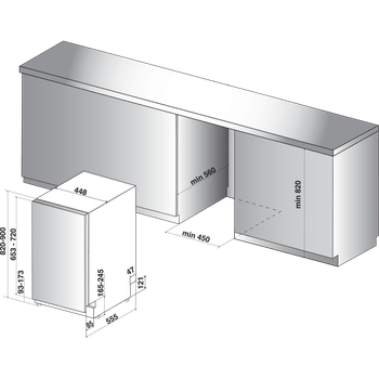 Indesit-Lavastoviglie-Da-incasso-DSIC-3M19-Totalmente-integrato-A--Technical-drawing