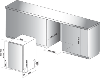 Indesit Lavastoviglie Da incasso DSIE 2B10 Totalmente integrato A+ Technical drawing