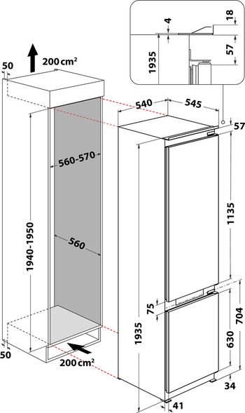 Indesit Combinazione Frigorifero/Congelatore Da incasso INC20 T132 Bianco 2 porte Technical drawing