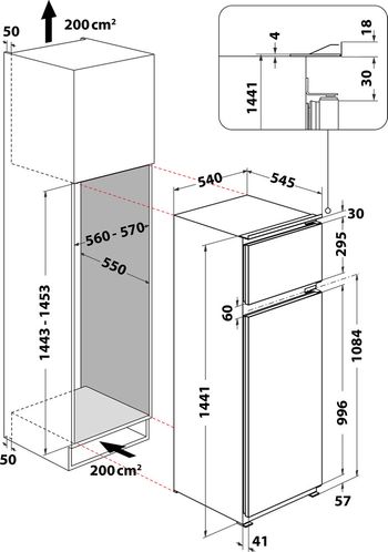 Indesit Combinazione Frigorifero/Congelatore Da incasso IND T14 1 Acciaio 2 porte Technical drawing