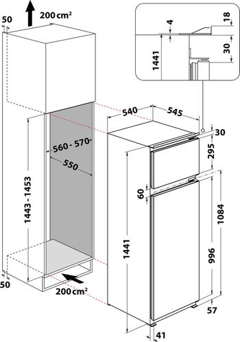 Indesit-Combinazione-Frigorifero-Congelatore-Da-incasso-IND-T14-1-Acciaio-2-porte-Technical-drawing