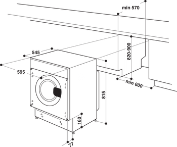 Indesit Lavasciugabiancheria Da incasso BI WDIL 861485 EU Bianco Carica frontale Technical drawing